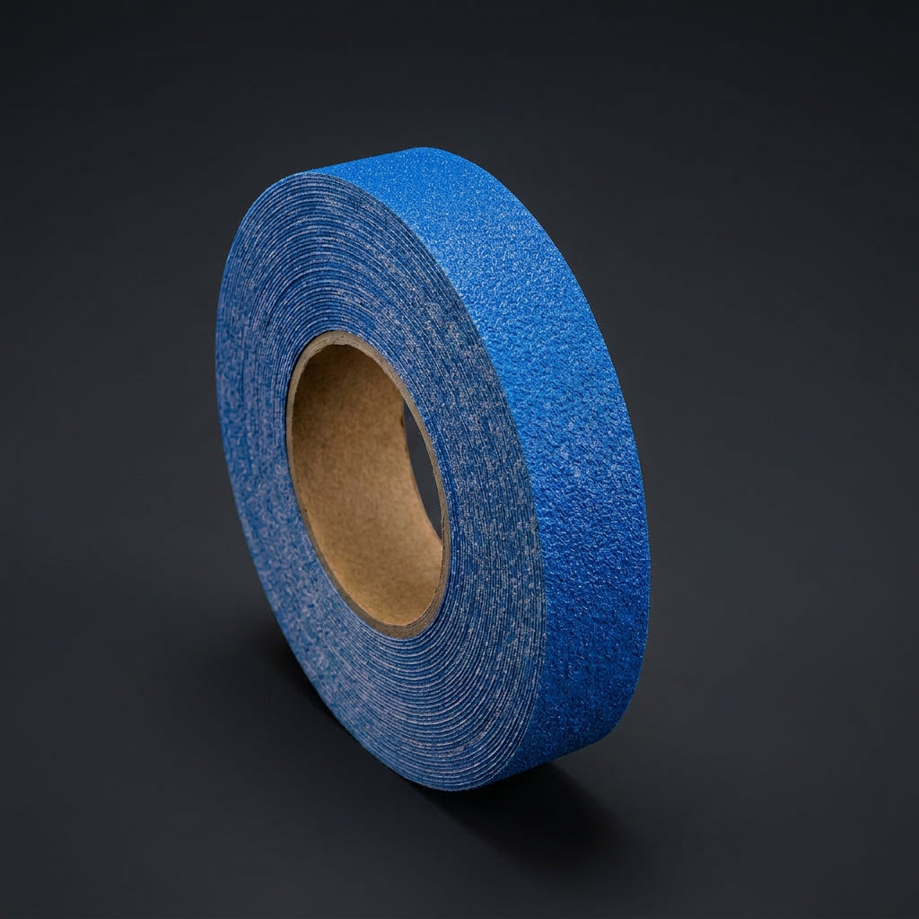 Blaues Antirutschband MA-WT-5411, 25mm, R13 zertifiziert, selbstklebend für sichere Treppen und Arbeitsbereiche.